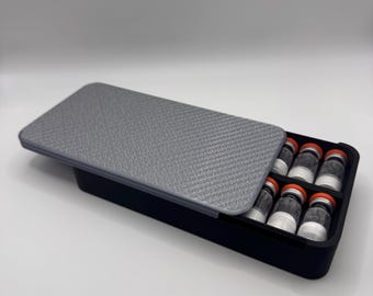 Caja para 20 portaobjetos de 3 ml para almacenamiento de péptidos: elegante, duradera y apta para refrigerador y congelador.