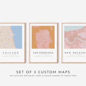 3 impressões de mapas personalizados, arte de mapas, mapa para impressão, mapa personalizado, impressões de mapas, impressões de mapas de cidades personalizados, qualquer local personalizado, arte de pôster de cidade