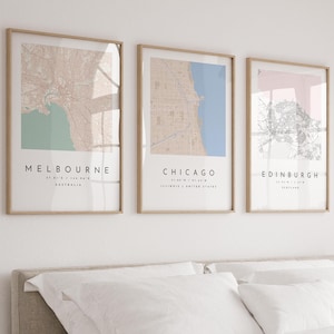 Conjunto de 3 mapas personalizados, impressão de mapa personalizado, mapa personalizado, impressões de mapa, impressões de mapa de cidade personalizadas, qualquer local personalizado, arte de parede de pôster de cidade