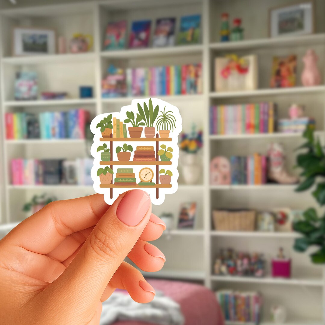 Bookish Bookshelf Sticker | Plant Shelf Vinyl Sticker, Cozy Reading ...