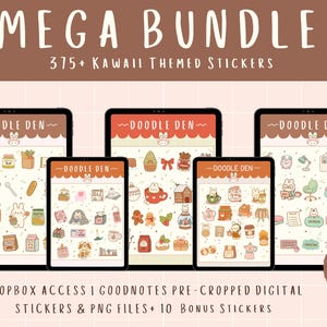 Pacchetto di adesivi Kawaii Mega / Adesivi per planner digitale - Adesivi coniglietto accogliente per GoodNotes e planner digitali (oltre 375 PNG + bonus)