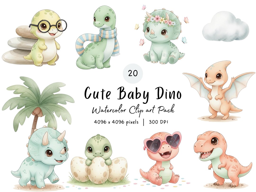 Cute Watercolor Dinosaur Clipart Baby Dinosaur Clipart for Nursery ...