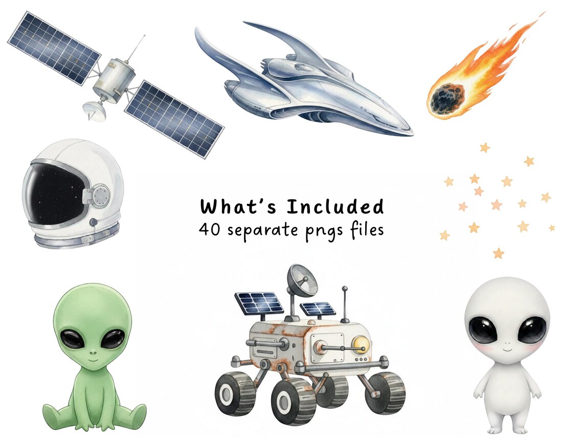 Watercolor Space Clipart Bundle Cute Astronaut and Planets PNG Outer ...