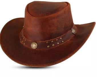 Handmade Leather Cowboy Hat – Western Outback Style, Unisex