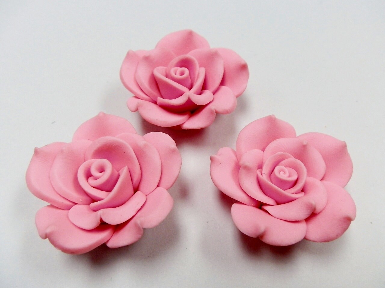 3 Fimo Polymer Clay Pink Flower Rose Fimo Beads 45mm Etsy