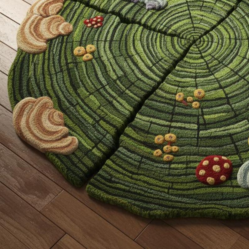Whimsical Tree Ring Floor Rug | Nature-inspired Mushroom & Fungi Rug ...