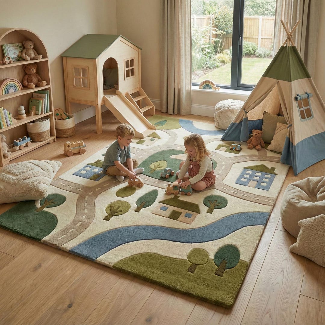 Little Town Roads Hand-tufted Kids Wool Rug | Kids Playroom Road Map ...