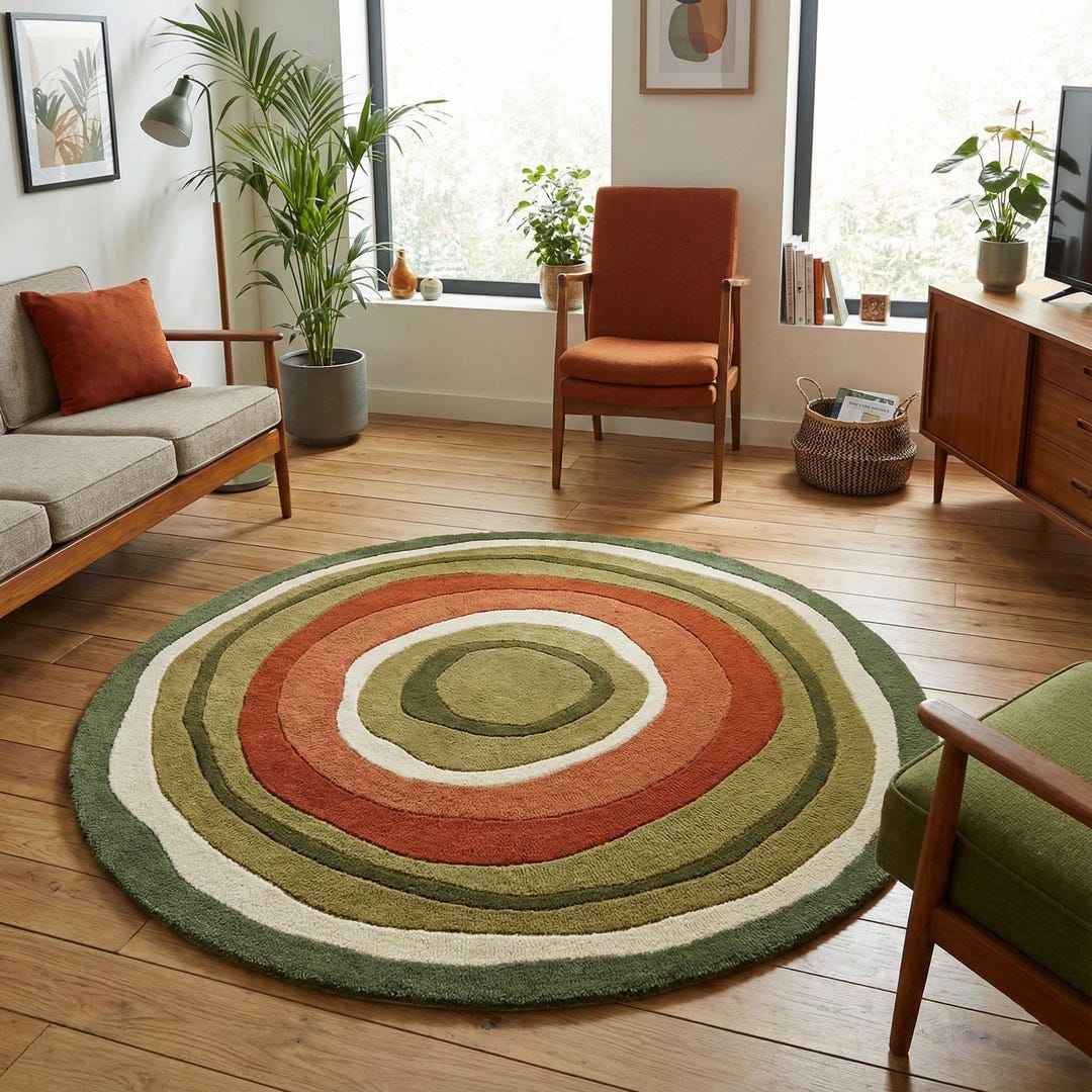 Eclectic Round Wool Rugs Hand Tufted Wool Round Area Rug | Modern Concentric Circle Wool Mat ...