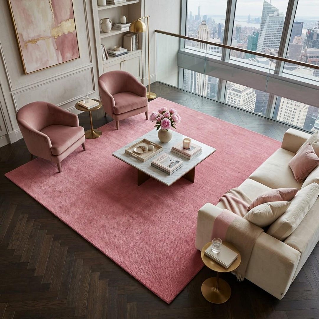 Solid Blush Pink Hand Tufted Wool Rug | Contemporary Minimalist Tufted ...