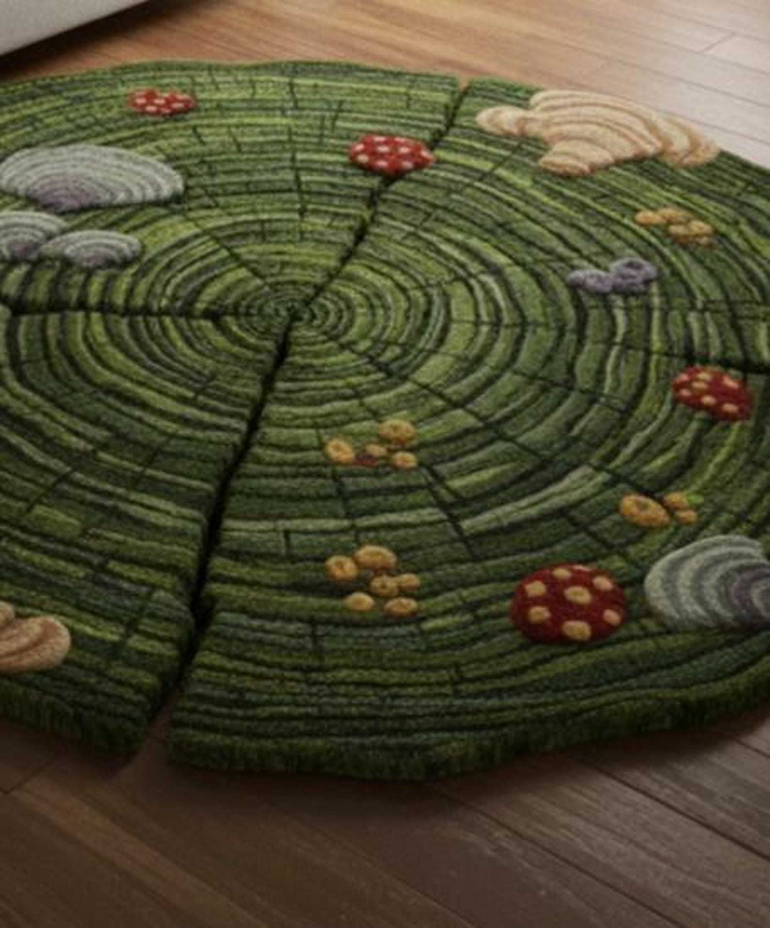 Whimsical Tree Ring Floor Rug | Nature-inspired Mushroom & Fungi Rug ...
