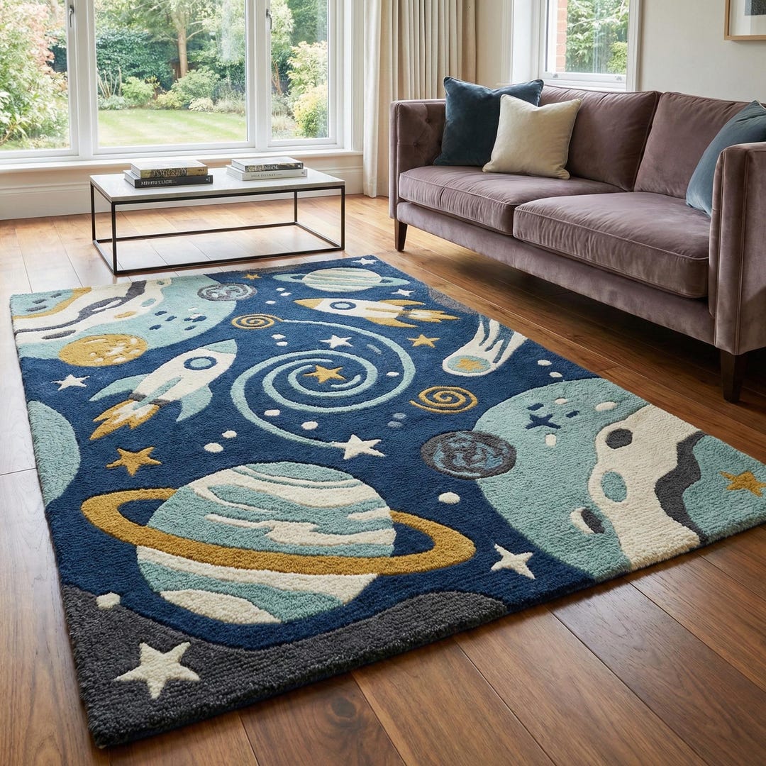 Galaxy Explorer Hand-tufted Rug | Space Adventure Kids Wool Rug ...