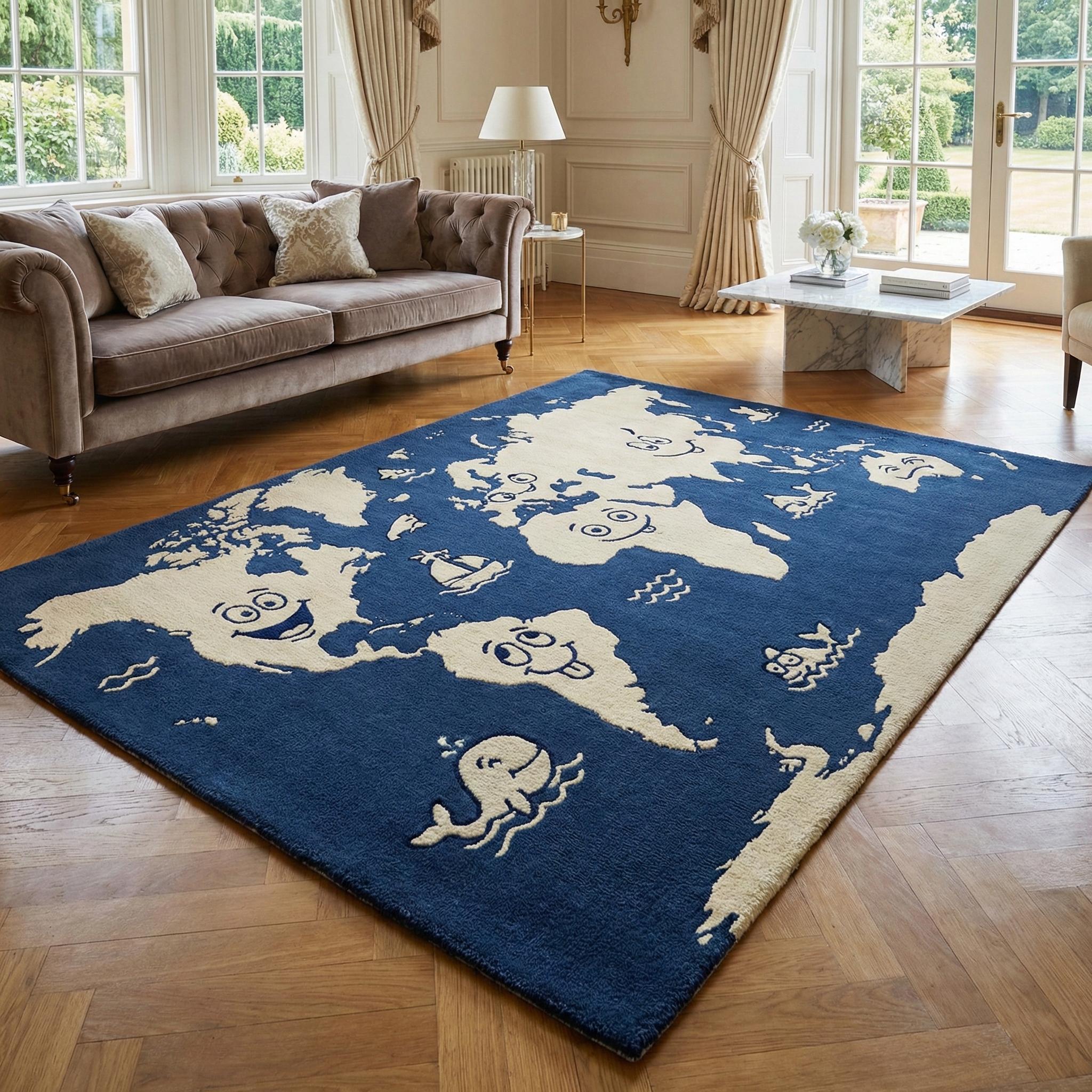 Hand Tufted World Map Kids Wool Rug | Kids Geography Learning Wool Rug ...