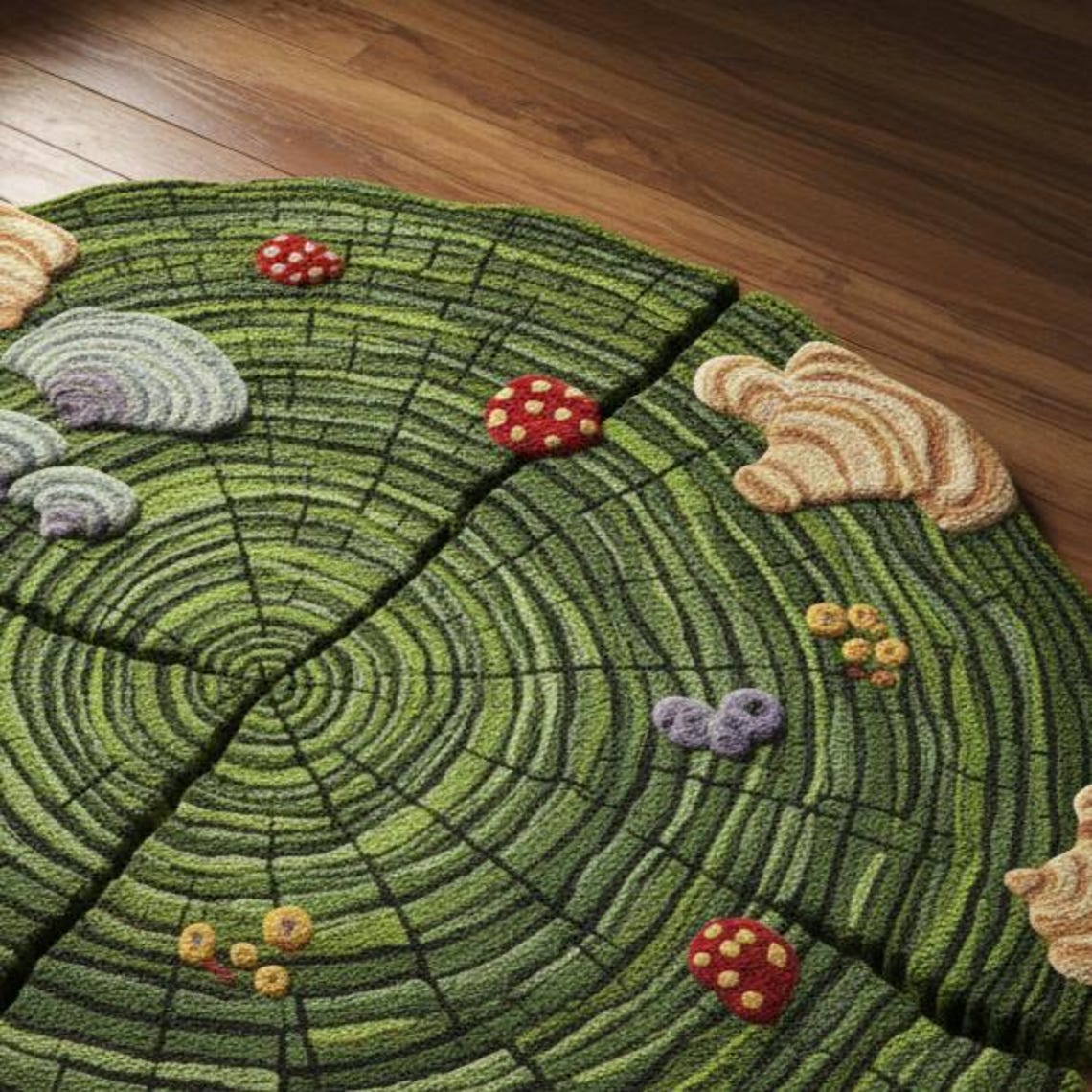 Round Tree Ring Rug Whimsical Tree Ring Floor Rug | Nature-inspired Mushroom & Fungi Rug ...