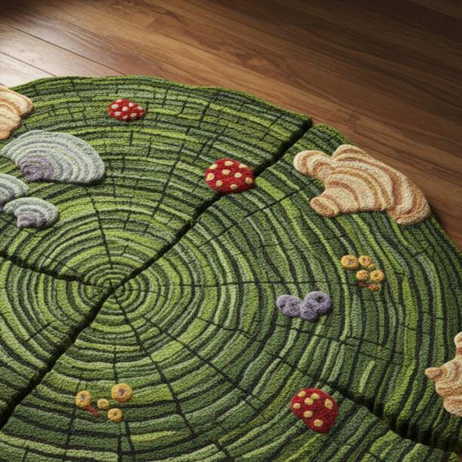 Whimsical Tree Ring Floor Rug | Nature-inspired Mushroom & Fungi Rug ...