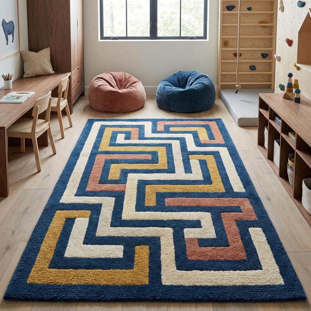 Kid's Puzzle Game Pattern Tufted Wool Area Rug | Hand Tufted Puzzle ...