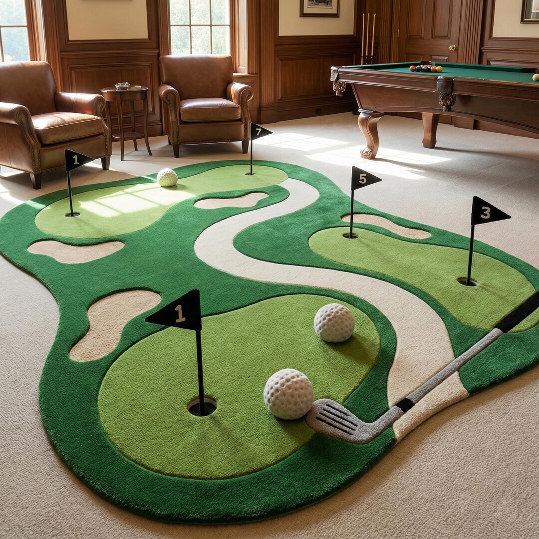 Golf Ramp Rug Hand Tufted Golf Course Wool Rug | Sports Theme Luxury Area Carpet ...
