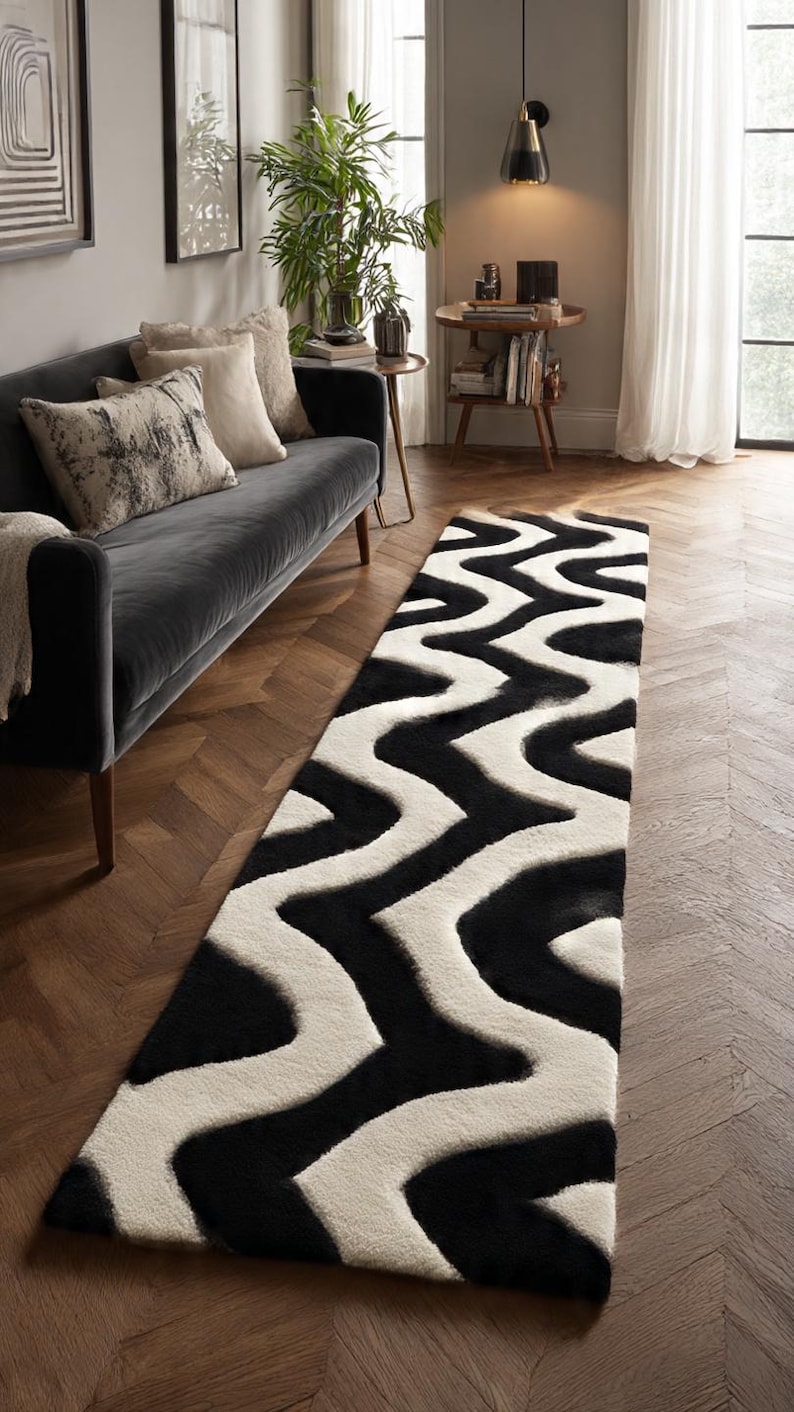 Wool Entry Rug Modern Wave Hand-tufted Wool Runner Rug | Soft Premium Wool Runner Rug ...