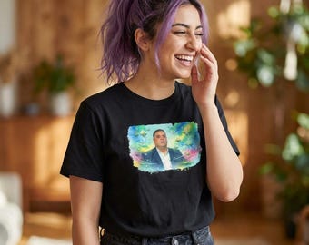 Cenk Uger- Die Aquarell-Kollektion Buntes Porträt-T-Shirt | Mit grafischem T-Shirt