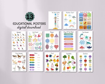 Educational Posters, DIGITAL DOWNLOAD, Toddler Learning Posters, Homeschool Posters, ABC Poster For Playroom, Printable Preschool Wall Art