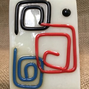 ARTLIGHT Night Light - Cream with red, blue, and black accents fused glass