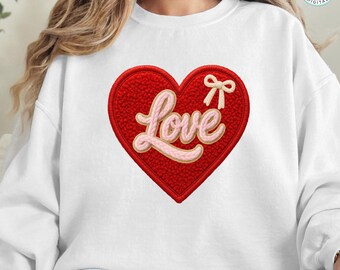 Faux Yarn Crochet Love Valentines Day PNG, Coquette Bow Sublimation Design, Faux Knit Texture Heart Clipart, Trendy Pink Red
