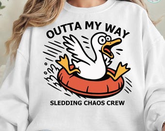 Funny Goose Sledding SVG PNG Bundle, Outta My Way Winter Quote - Sarcastic Christmas Chaos Crew Cut File for Cricut & Sublimation Design