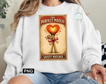 The Perfect Match Valentines Png, Vintage Matchbox Art Sublimation, Retro Coquette Aesthetic Matchbook Label, Funny Love Digital Download