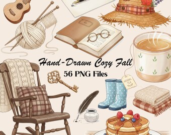 Cozy Fall Clipart Bundle: Cottagecore Autumn Graphics (PNG, Commercial Use)