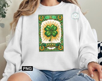 Lucky Tarot Card PNG, Retro St.Patricks Day Sublimation Design, Vintage Irish Shamrock Shirt Print, Trendy Lucky One Digital Download, DTF