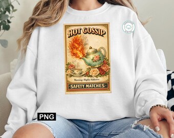 Hot Gossip Matchbox Label Art PNG, Spill The Tea Vintage Poster Print, Coquette Aesthetic Trendy, Funny Galentines Gift