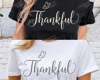Thankful PNG Minimalist Script Sublimation, Inspirational Quote Art, Thanksgiving T-shirt Design