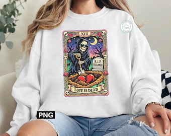 Anti Valentine Png Love Is Dead, Funny Skeleton Tarot Card Sublimation Design, Sarcastic Single Life Shirt Clipart, Retro Trendy Valentine.