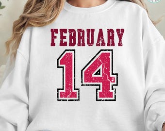 Distressed Retro February 14 PNG SVG Bundle, Varsity Valentine for Sublimation, Grunge Heart Shirt Design, Trendy Preppy Love Cricut Files