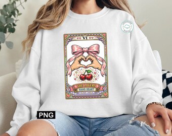The Lovers Tarot Card Hand Heart PNG, Trendy Heart Hands Gesture, Coquette Aesthetic Wall Art, Digital Download for Sublimation.