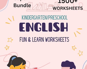 Paquete completo de hojas de trabajo de inglés para jardín de infantes / Más de 1500 actividades imprimibles divertidas y educativas / Paquete de aprendizaje para educación en el hogar (PDF)
