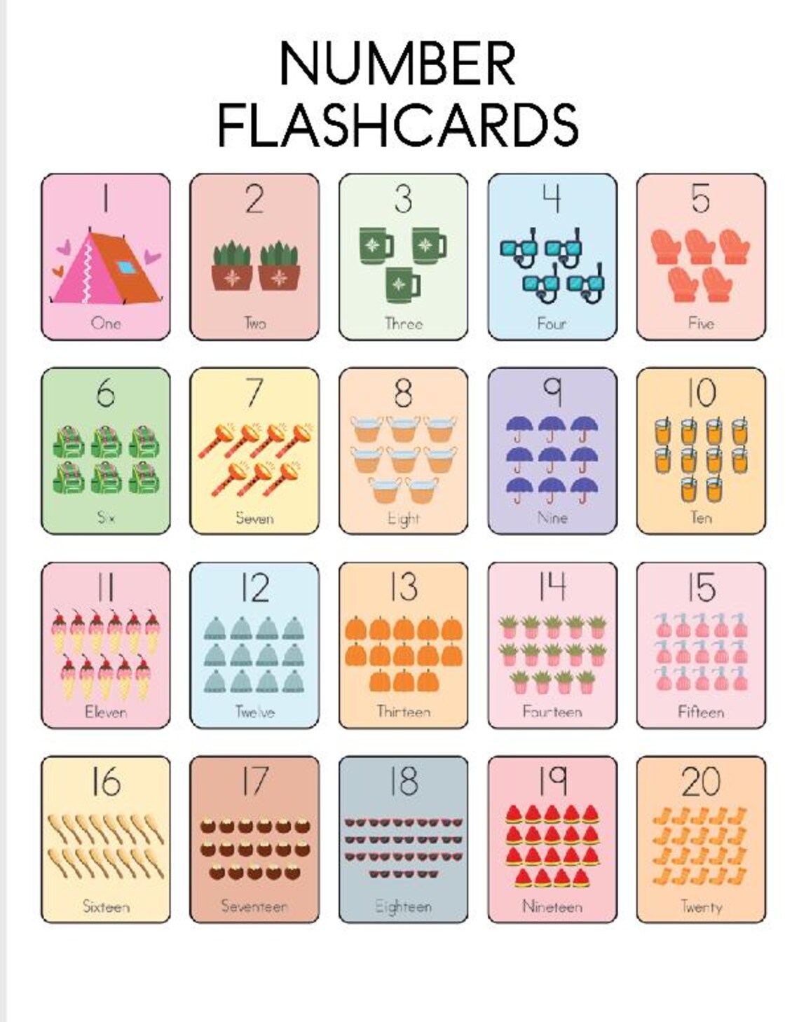 Printable Number Flash Cards 1-20: Preschool Math (PDF) - Etsy