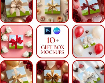 Valentine's Day Gift Box Mockup, Canva & PSD Template, Digital Download