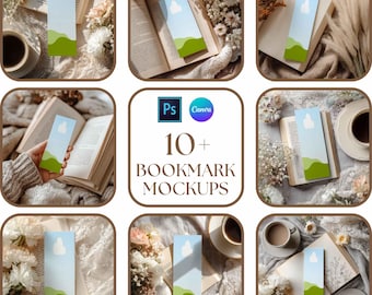 Lesezeichen in Buch Mockup, druckbare Lesezeichen, Canva und Psd Mockup, digitaler Download, einfach zu bedienen