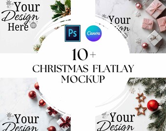 Christmas Flatlay Mockup, Canva & PSD Templates, Digital Download, Print on Demand