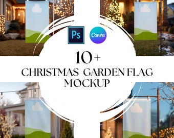 Christmas Garden Flag Mockup Bundle, Digital Download, Canva & PSD Template, POD Template