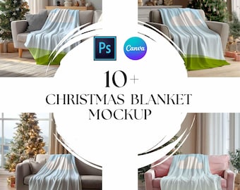 Christmas Blanket Mockup, Canva & PSD Mockup, Print on Demand, Digital Download