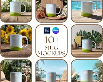 Summer Mug Mockup Bundle, Canva + PSD Template, Digital Download, Print on Demand