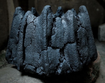 Handmade Black Clay Volcano Planter, Wabi-Sabi Ceramic Pot