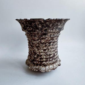 Handmade Ceramic Planter Rustic Speckled Glaze Ribbed Texture Artistic Pot Unique Home Decor Minimalist Style