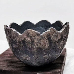 Handmade Black Clay Caudex Planter - Japanese Wabi-Sabi Pottery