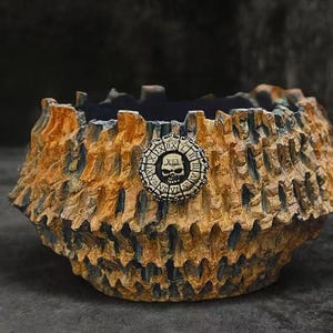 Wasteland Rust-Effect Caudex Pot with Copper Skull, Handmade Ceramic Planter