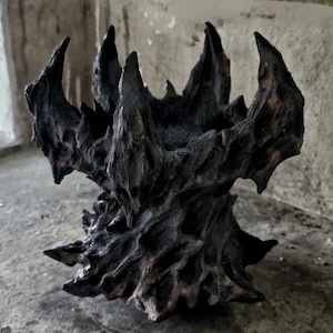Handmade Black Ceramic Planter: Large Gothic Textured Pottery