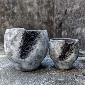 Handmade Layered Texture Ceramic Planter, Wabi Sabi Caudex Pot