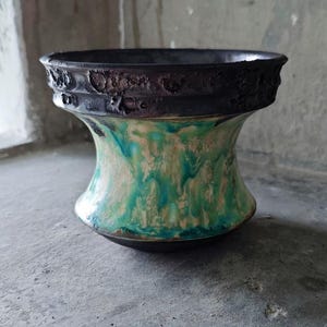 Turquoise Pottery Bowl, Wabi Sabi Home Decor, Sculptural Art, Rustic Centerpiece, Organic Modern Accent, Artisan Handmade Pot