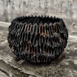 Japanese Handcrafted Ceramic Bonsai Pot – Textured Black Root Pot with Wabi Sabi Style